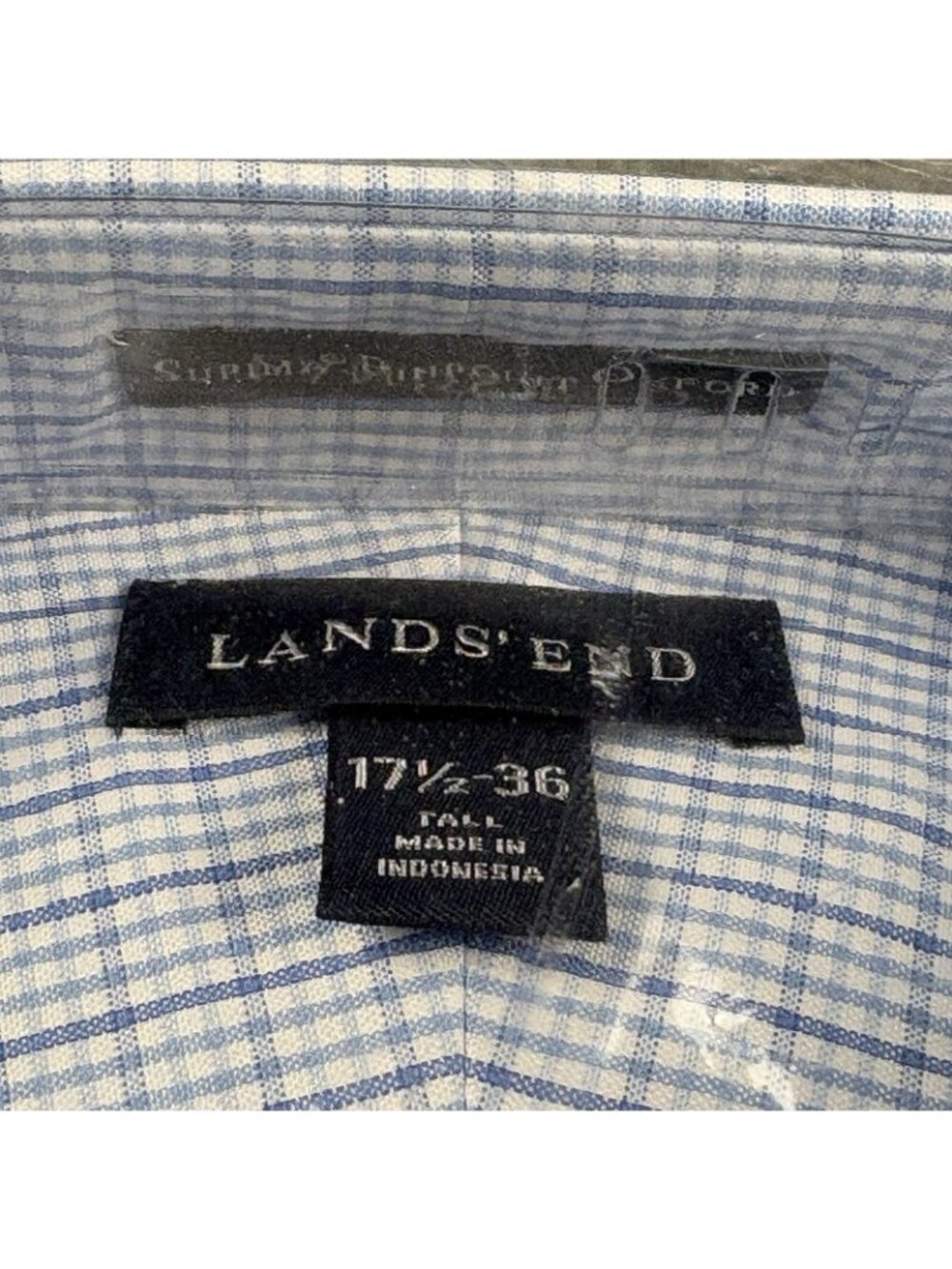 Lands’ End Men’s Dress Shirt 17.5-36 Tall Blue Mini Check Button Down - Picture 3 of 6